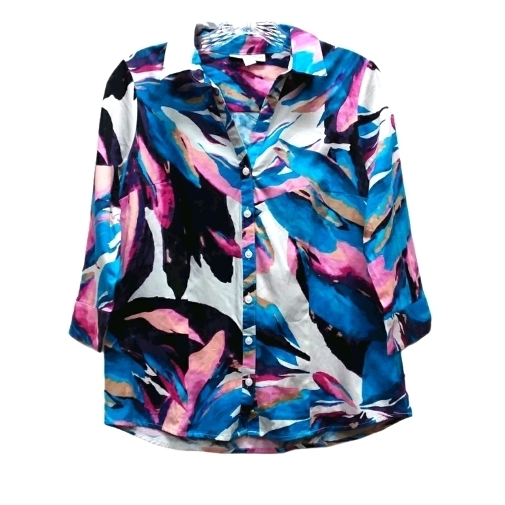 Dana Buchman Women's Bold Floral Print Button Front Shirt